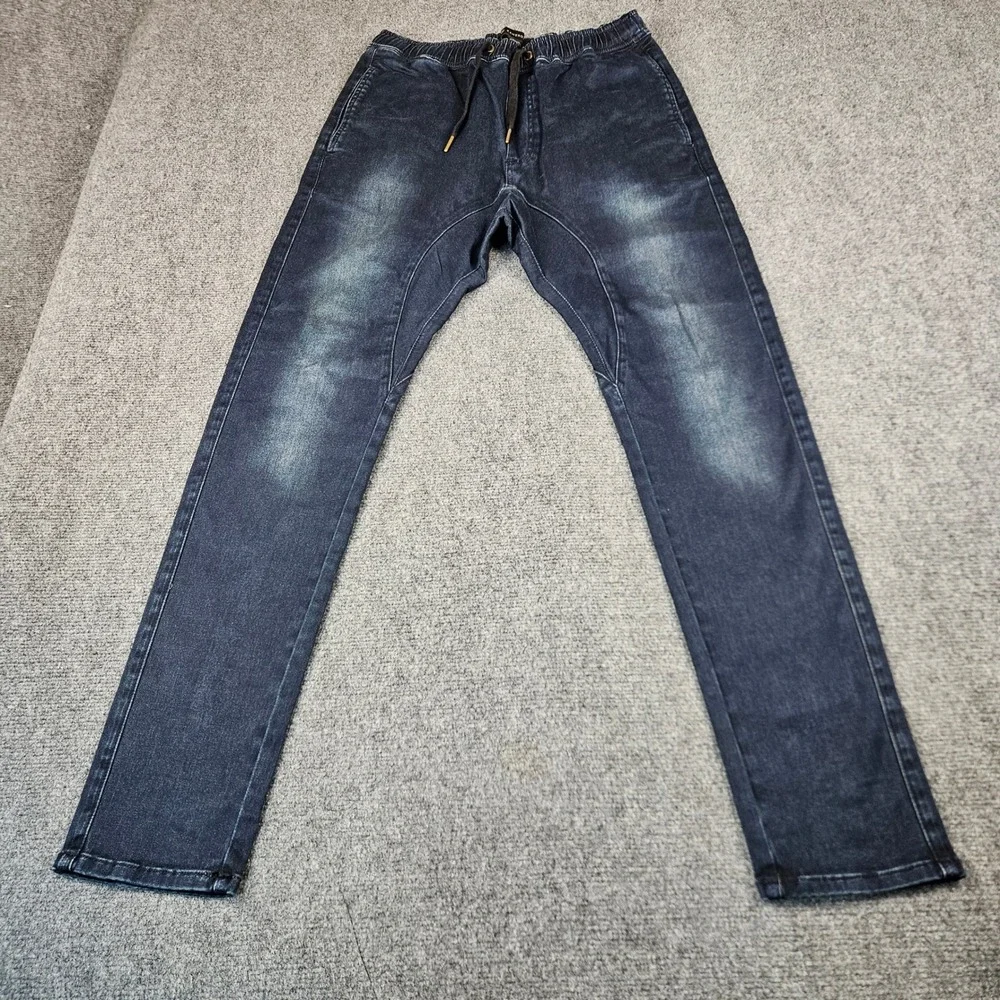 Zanerobe Sureshot Jogger Pants Mens 32 Dark Blue Faded Slim Fit Drawstring Denim